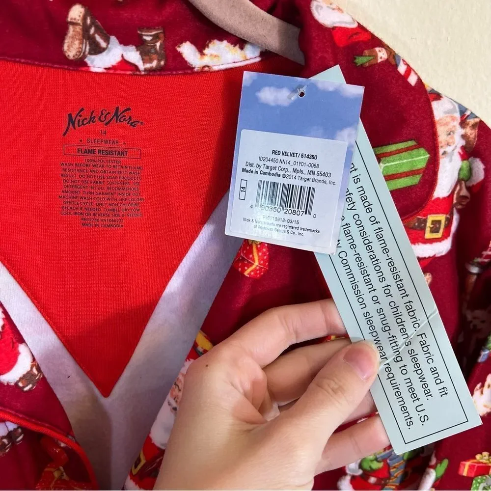 Nick‎ & Nora Kid’s Red Santa Flannel Pajama Top 14 NWT